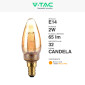 Immagine 2 - V-Tac VT-2152 Lampadina LED E14 2W Candle C35 Candela Art Filament Vetro Ambrato - SKU 217472