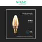 Immagine 6 - V-Tac VT-2152 Lampadina LED E14 2W Candle C35 Candela Art Filament Vetro Ambrato - SKU 217472
