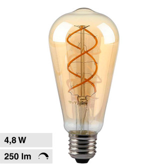 V-Tac VT-2065D Lampadina LED E27 4,8W ST64 Filament Dimmerabile Vetro Ambrato...