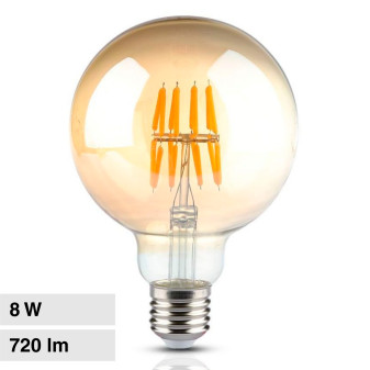 V-Tac VT-2019 Lampadina LED E27 8W G95 Globo Filament Vetro Ambrato - SKU 217145