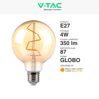 VT-2024 Lampadina LED E27 4W Bulb G95 Filament Vetro V-Tac
