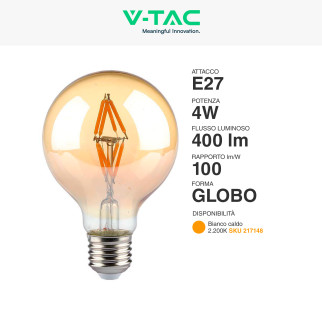 VT-2004 Lampadina LED E27 4W Bulb G80 Filament Vetro V-Tac