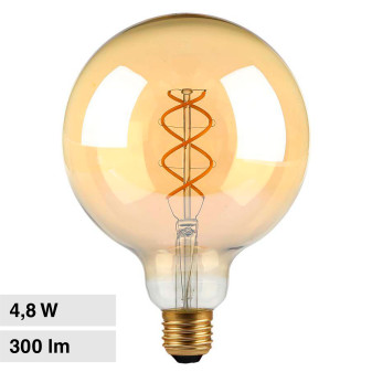 V-Tac VT-2085 Lampadina LED E27 4,8W Globo G125 Filament Vetro Ambrato - SKU...