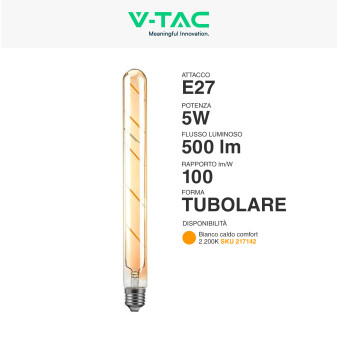 VT-2005 Lampadina LED E27 5W Bulb T30 Filament Vetro V-Tac