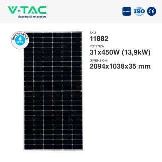 31 Pannelli Solari Fotovoltaici 450W IP68 144 Celle V-Tac