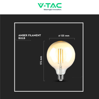 VT-2018D Lampadina LED E27 8W G125 Filament Vetro V-Tac