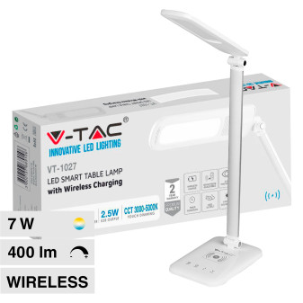 V-Tac VT-1027 Lampada LED da Tavolo 7W Multifunzione Stazione Ricarica...