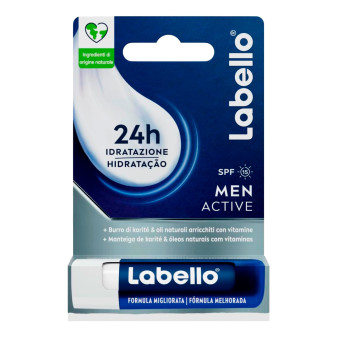 Labello Active for Men Balsamo Idratante Labbra Burrocacao Non Colorato SPF15...
