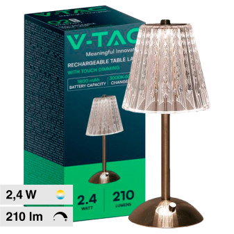 V-Tac VT-1033 Lampada LED da Tavolo 3in1 2,4W Ricaricabile Dimmerabile Colore...