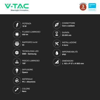 VT-33 Lampada LED da Giardino 10W SMD Samsung IP65 V-Tac