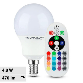 V-Tac Smart VT-2234 Lampadina LED E14 4,8W Bulb P45 MiniGlobo SMD RGB+W...