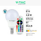 Immagine 2 - V-Tac Smart VT-2234 Lampadina LED E14 4,8W Bulb P45 MiniGlobo SMD RGB+W Dimmerabile con Telecomando - SKU 212775