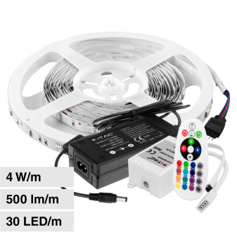 V-Tac Kit Striscia LED Flessibile 20W SMD RGB 30 LED/metro 12V Alimentatore...