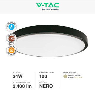 VT-8624S Plafoniera LED Rotonda 24W SMD IP44 Nera V-Tac