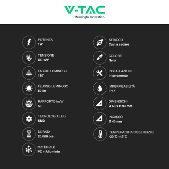 VT-1161 Punto Luce LED SMD 1W da Interramento IP67 V-Tac
