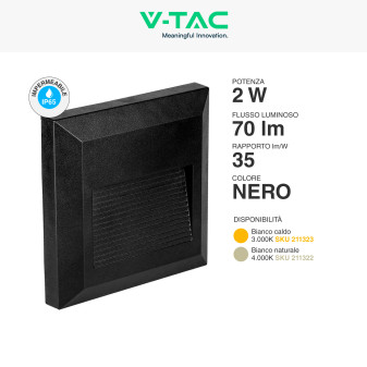 VT-1152 Punto Luce LED SMD 2W a Parete IP65 Nero V-Tac