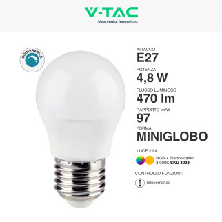 VT-2224 Lampadina LED G45 4,8W E27 RGB+W Dimmerabile V-Tac