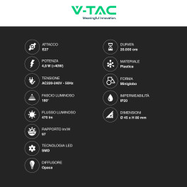 VT-2224 Lampadina LED G45 4,8W E27 RGB+W Dimmerabile V-Tac