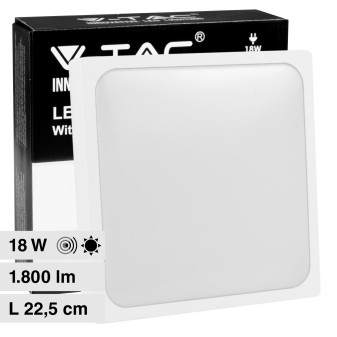 V-Tac VT-8618S Plafoniera LED Quadrata 18W SMD IP44 con Sensore di Movimento...