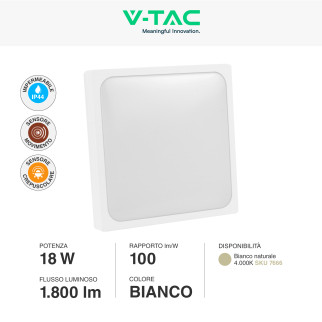 VT-8618S Plafoniera LED Quadrata 18W SMD IP44 Sensore V-Tac