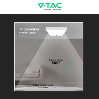 VT-8618S Plafoniera LED Quadrata 18W SMD IP44 Sensore V-Tac