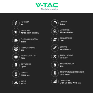 VT-7705 Lampada LED da Tavolo Multifunzione CCT 3in1 V-Tac