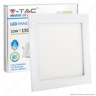 V-Tac VT-2200SQ Pannello LED Quadrato 22W da Incasso - SKU 4832 /