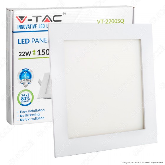 V-Tac VT-2200SQ Pannello LED Quadrato 22W da Incasso - SKU 4832 / V-Tac VT-2200SQ Pannello LED Quadrato 22W da Incasso - SKU 4832 /