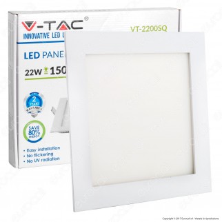 V-Tac VT-2200SQ Pannello LED Quadrato 22W da Incasso - SKU 4832 /