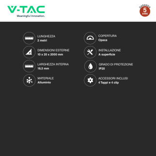 VT-8202 Profilo Piatto in Alluminio da 2m per Strisce LED V-Tac