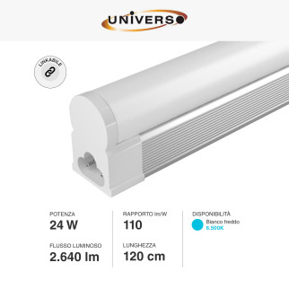 Tubo LED T5 24W SMD 120cm Linkabile in Alluminio Universo