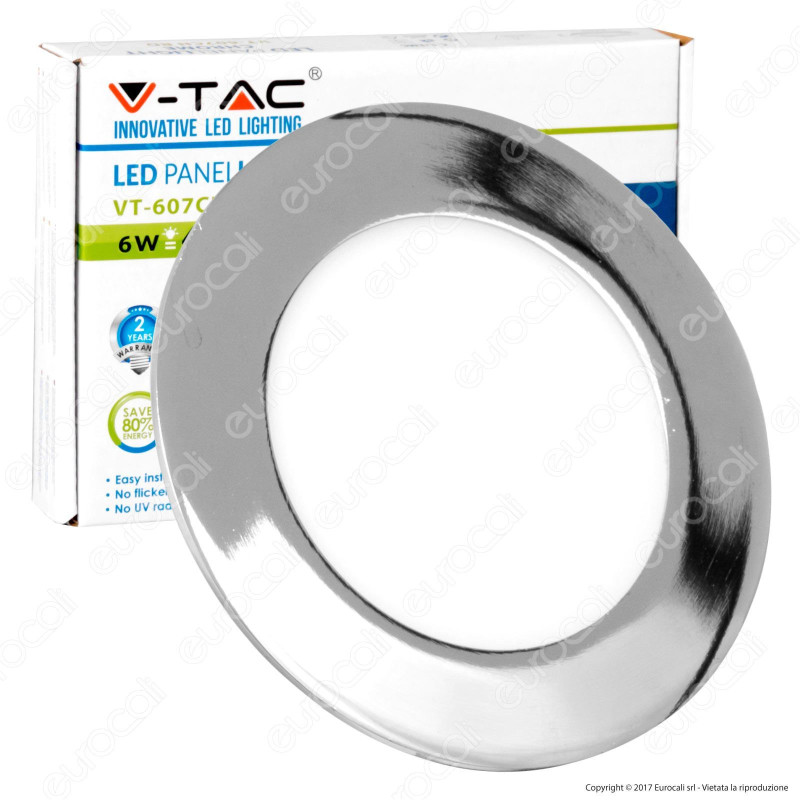 V-Tac VT-607RD Pannello LED Rotondo 6W SMD Cromato da Incasso con V-Tac VT-607RD Pannello LED Rotondo 6W SMD Cromato da Incasso con