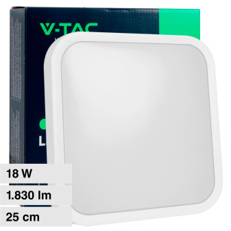 V-Tac VT-8618 Plafoniera LED Quadrata 18W SMD IP44 Colore Bianco - SKU 76241...
