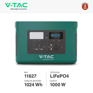 VT-1001N Accumulatore Portatile LiFePO4 1024Wh 1000W V-Tac