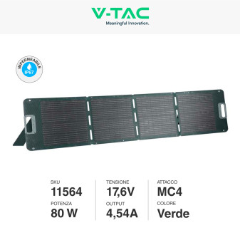 VT-10080 Pannello Fotovoltaico 80W Portatile IP67 V-Tac