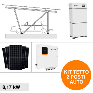 V-Tac Pensilina 2 Posti Auto + Pannelli Fotovoltaici Inverter e Batteria