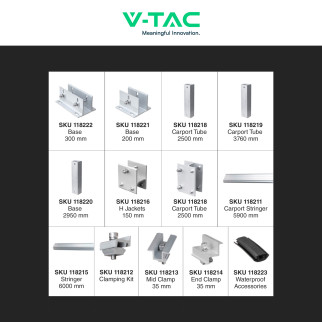 V-Tac Pensilina 2 Posti Auto + Pannelli Fotovoltaici Inverter e Batteria