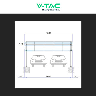 V-Tac Pensilina 2 Posti Auto + Pannelli Fotovoltaici Inverter e Batteria