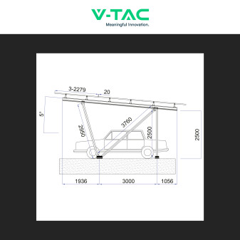 V-Tac Pensilina 2 Posti Auto + Pannelli Fotovoltaici Inverter e Batteria