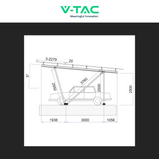 V-Tac Pensilina 2 Posti Auto + Pannelli Fotovoltaici Inverter e Batteria