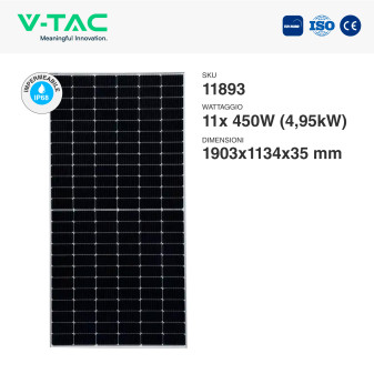 11 Pannelli Solari Fotovoltaici 450W IP68 120 Celle V-Tac