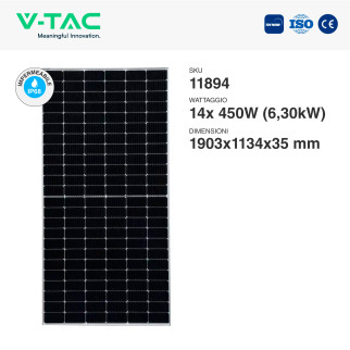 14 Pannelli Solari Fotovoltaici 450W IP68 120 Celle V-Tac