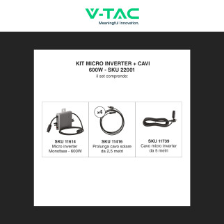 V-Tac Kit Installazione Fotovoltaico da Balcone Microinverter 600W + Cavi