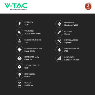 Lampada LED da Specchio 13W VT-7012 SMD Colore Cromo V-Tac