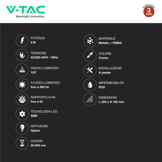 VT-7008 Lampada LED da Specchio 9W SMD Cromo V-Tac Gallery