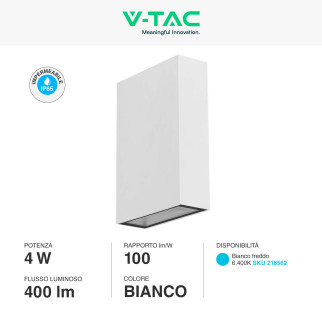VT-844 Lampada LED da Muro 4W SMD IP65 Colore Bianco V-Tac