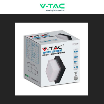 VT-828 Lampada LED da Muro 12W SMD Applique Nera IP65 V-Tac