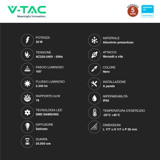 VT-138 Faro LED Floodlight 30W SMD Chip Samsung IP65 V-Tac