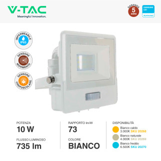 VT-118S Faro LED 10W SMD Chip Samsung con Sensore IP65 V-Tac