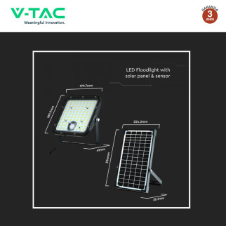 VT-432 Faro LED 30W IP65 Pannello Solare con Sensore Telecomando V-Tac